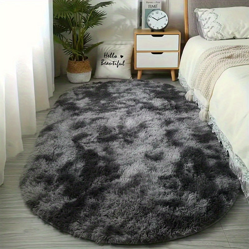 Plush Tie-Dye Gray & Black Area Mat - Non-Slip, Fluffy Soft Shag Mat for Bedroom, Living Room, or Entryway - Stain-Resistant, Unique Decorative Mat, Perfect for Home Decor - Irregularly Shaped Rugs for Living Room.