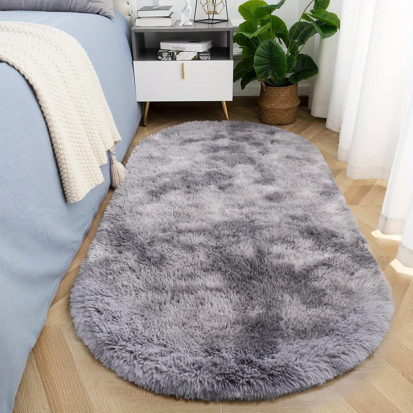 Plush Tie-Dye Gray & Black Area Mat - Non-Slip, Fluffy Soft Shag Mat for Bedroom, Living Room, or Entryway - Stain-Resistant, Unique Decorative Mat, Perfect for Home Decor - Irregularly Shaped Rugs for Living Room.