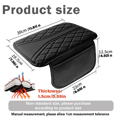 Luxurious PU Leather Car Armrest Cushion with Ventilation Holes, Side Pockets, and Ergonomic Design for Comfort and Organization.