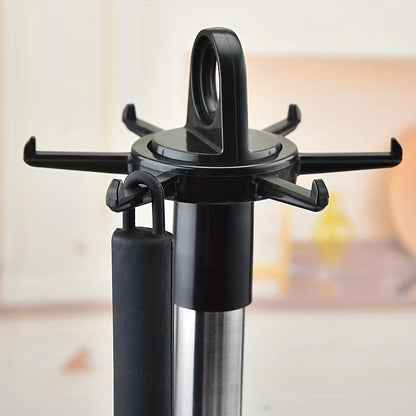 Effortless Installation - Space-Efficient Kitchen Utensil Holder with 6 Hooks, Rotates 360° - No Drilling Needed!