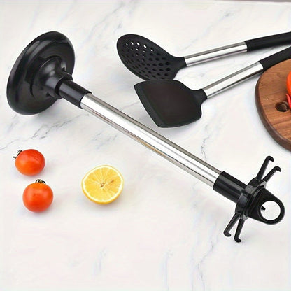 Effortless Installation - Space-Efficient Kitchen Utensil Holder with 6 Hooks, Rotates 360° - No Drilling Needed!