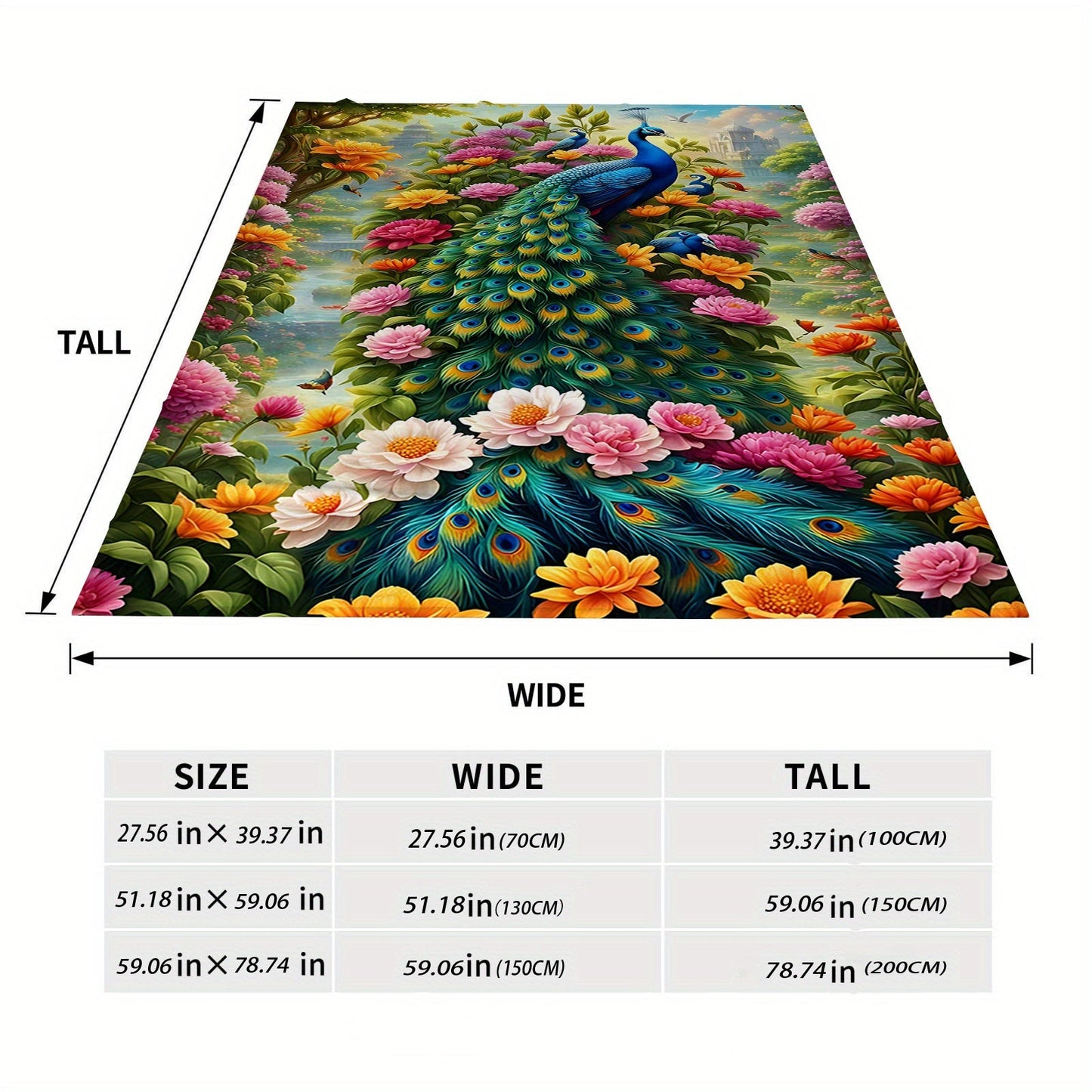 Soft and Lightweight Polyester Flannel Blanket with Contemporary Peacock Digital Print - Perfect for Sofa, Bed, Travel, Camping, Office, and Living Room Use - Machine Washable and Suitable for All Seasons