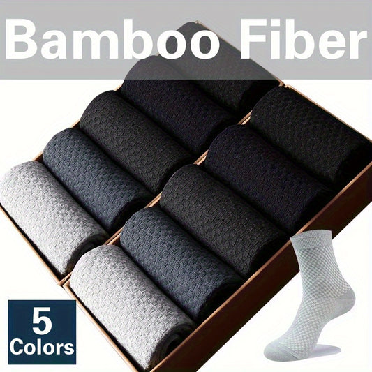 5 Pairs of Bamboo Fiber Men's Mid Tube Socks for Casual and Business Wear