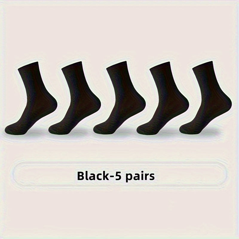 5 Pairs of Bamboo Fiber Men's Mid Tube Socks for Casual and Business Wear