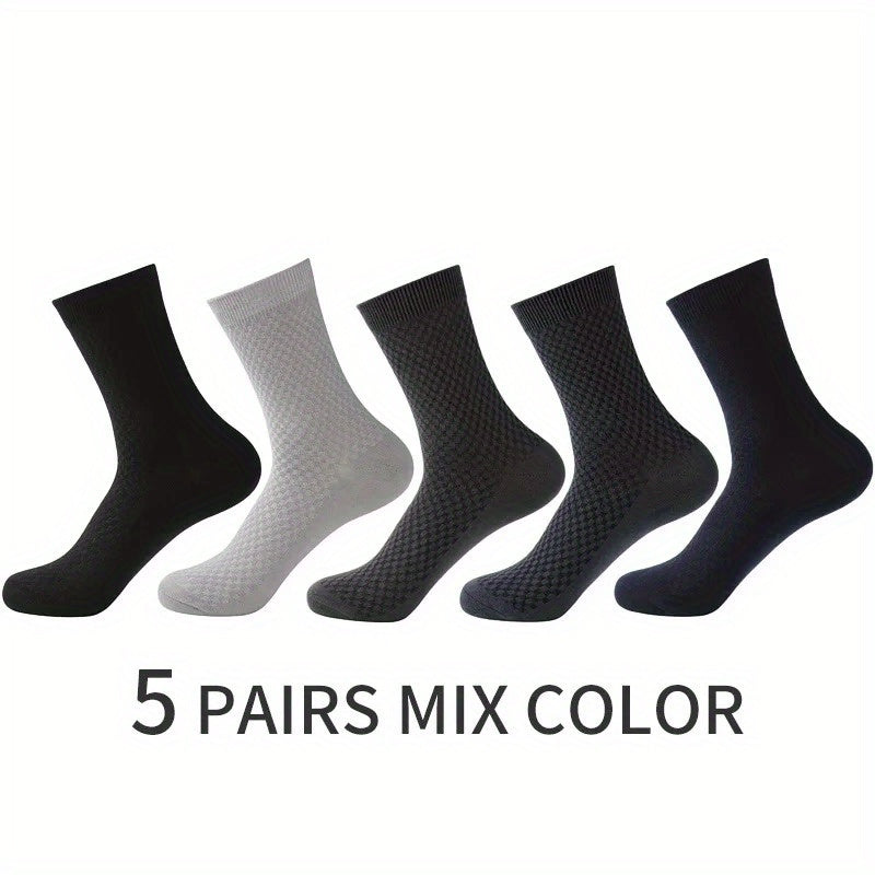 5 Pairs of Bamboo Fiber Men's Mid Tube Socks for Casual and Business Wear