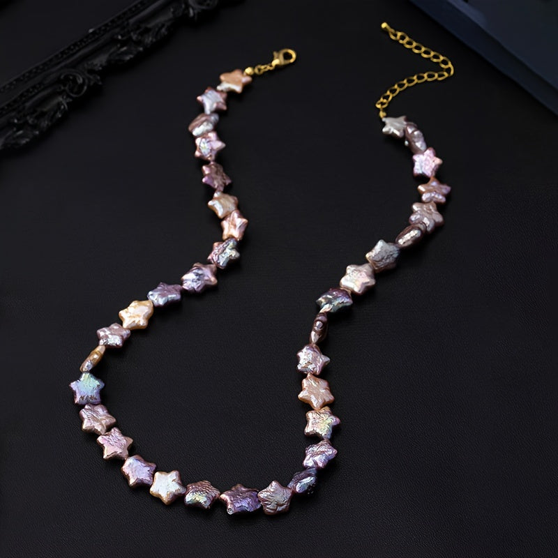 Elegant Baroque Freshwater Pearl Necklace - Stunning Star-Shaped Multi-Color Aurora Design, Natural Irregular Pearls, Ideal for Special Occasions, Getaways, and Thoughtful Valentine's Day Present, Comes with a Gorgeous Gift Box