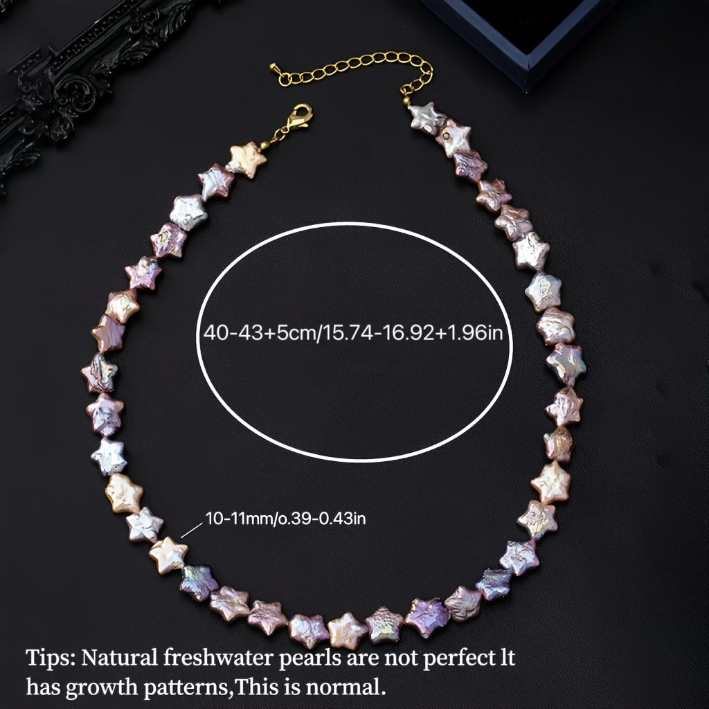 Elegant Baroque Freshwater Pearl Necklace - Stunning Star-Shaped Multi-Color Aurora Design, Natural Irregular Pearls, Ideal for Special Occasions, Getaways, and Thoughtful Valentine's Day Present, Comes with a Gorgeous Gift Box