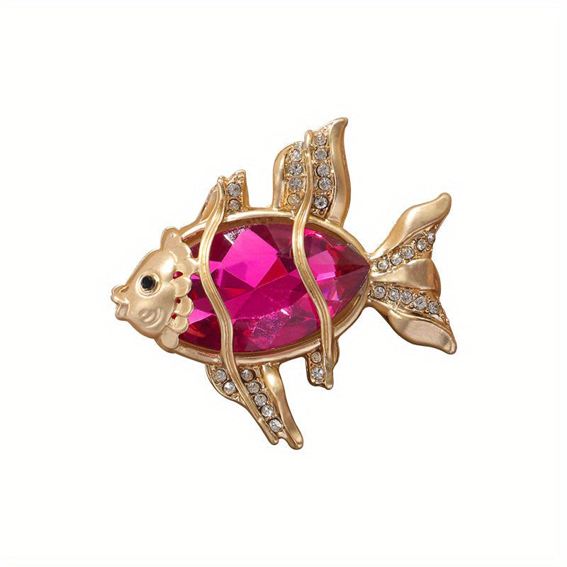 Stylish Crystal Goldfish Brooch Pin for Women and Men, Fashionable Sea Creature Badge, Unique Accessory Gift, Novelty Jewelry and Clothing, Classy Design, Made with Water Drill Material, Cute Animal Shape, Fun Brooch for Ladies