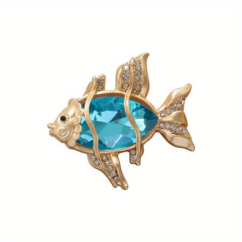 Stylish Crystal Goldfish Brooch Pin for Women and Men, Fashionable Sea Creature Badge, Unique Accessory Gift, Novelty Jewelry and Clothing, Classy Design, Made with Water Drill Material, Cute Animal Shape, Fun Brooch for Ladies