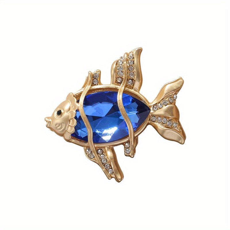 Stylish Crystal Goldfish Brooch Pin for Women and Men, Fashionable Sea Creature Badge, Unique Accessory Gift, Novelty Jewelry and Clothing, Classy Design, Made with Water Drill Material, Cute Animal Shape, Fun Brooch for Ladies