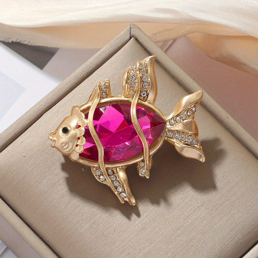 Stylish Crystal Goldfish Brooch Pin for Women and Men, Fashionable Sea Creature Badge, Unique Accessory Gift, Novelty Jewelry and Clothing, Classy Design, Made with Water Drill Material, Cute Animal Shape, Fun Brooch for Ladies