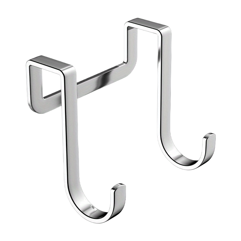 Set of 4 rustproof stainless steel double S hooks for easy wall mounting in kitchen or bathroom cabinets for storage.