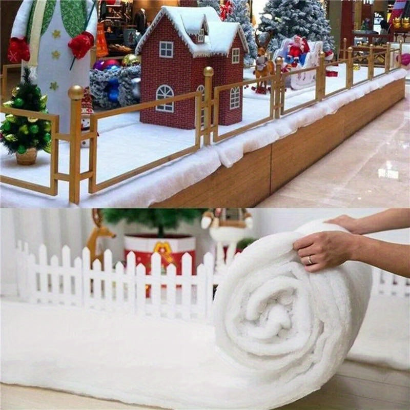 Soft white faux snow blanket for Xmas village backdrop, tree decorations, and photo props - No electricity or feathers needed - 1 piece Artificial Christmas Snow Roll