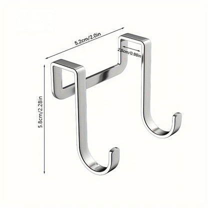 Set of 4 rustproof stainless steel double S hooks for easy wall mounting in kitchen or bathroom cabinets for storage.