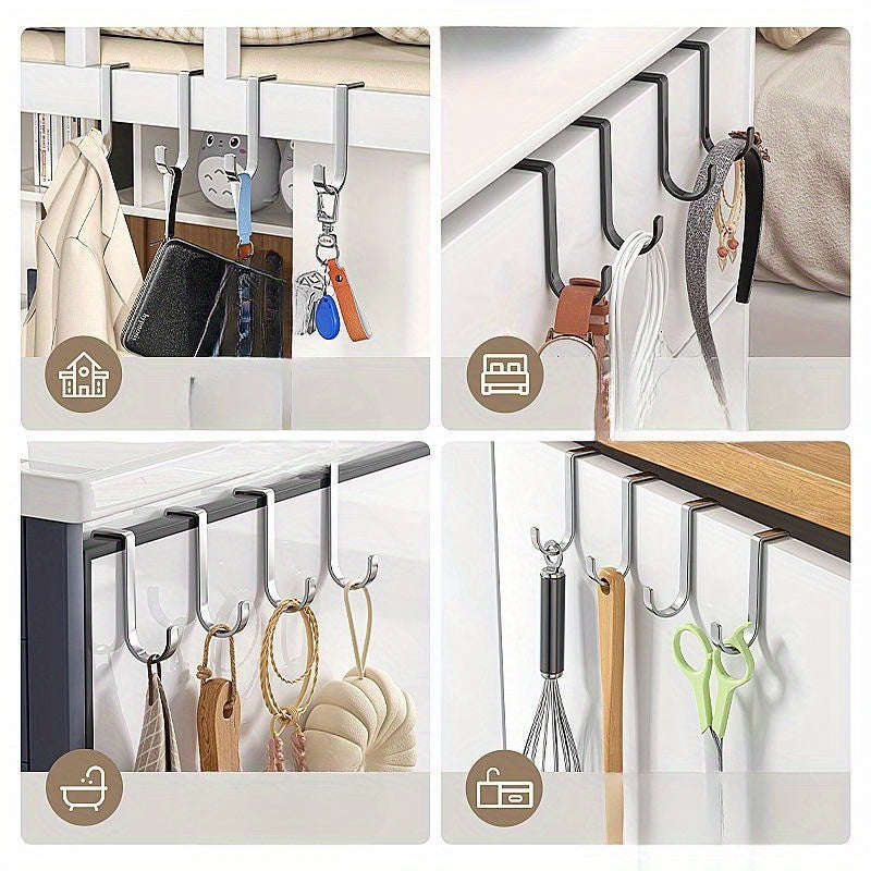 4-Pack Stainless Steel Utility Hooks - Casual Style, No-Drill Wall Mount for Kitchen/Bathroom Cabinet Storage - Rust Resistant