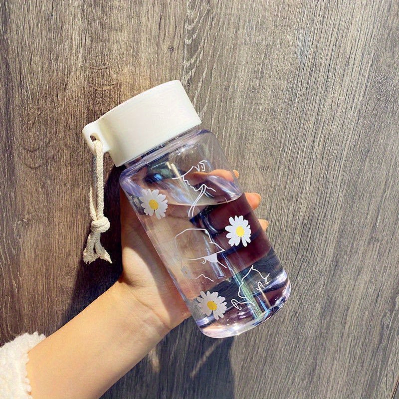 Leakproof water bottle with chrysanthemum print - safe for food contact, BPA-free plastic, perfect for school, outdoor activities, and everyday use.