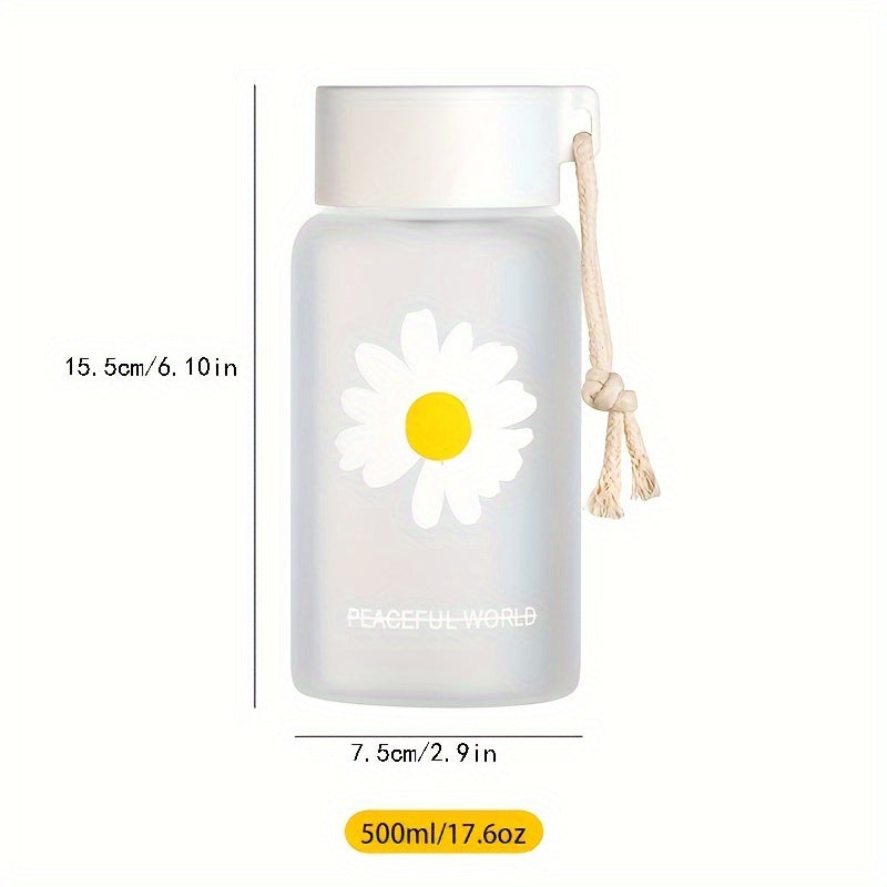 Leakproof water bottle with chrysanthemum print - safe for food contact, BPA-free plastic, perfect for school, outdoor activities, and everyday use.