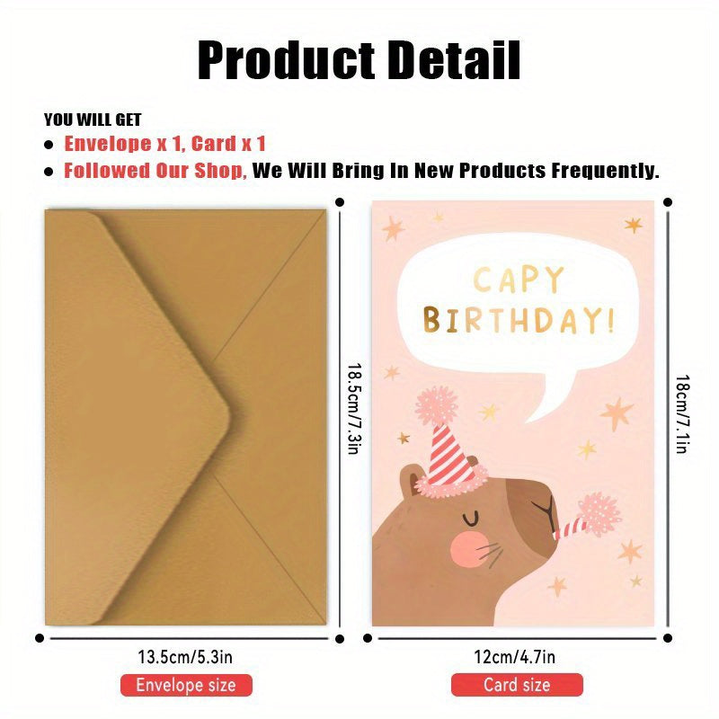 Unique Capybara Birthday Card - A Delightful Surprise for Friends, Family & Coworkers! Ideal for Christmas, Thanksgiving, Halloween. 1pc, Great for Christmas and Thanksgiving Celebrations.