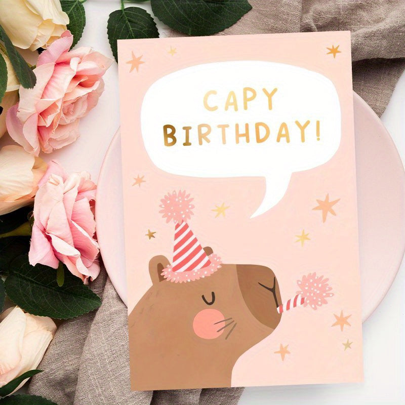 Unique Capybara Birthday Card - A Delightful Surprise for Friends, Family & Coworkers! Ideal for Christmas, Thanksgiving, Halloween. 1pc, Great for Christmas and Thanksgiving Celebrations.