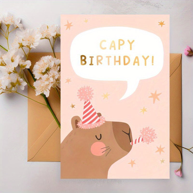 Unique Capybara Birthday Card - A Delightful Surprise for Friends, Family & Coworkers! Ideal for Christmas, Thanksgiving, Halloween. 1pc, Great for Christmas and Thanksgiving Celebrations.