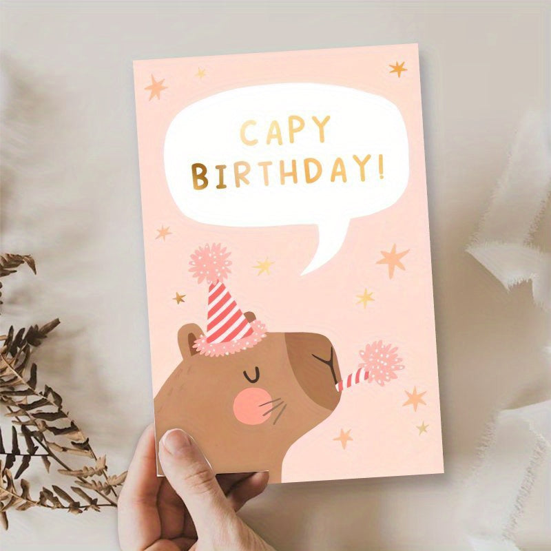 Unique Capybara Birthday Card - A Delightful Surprise for Friends, Family & Coworkers! Ideal for Christmas, Thanksgiving, Halloween. 1pc, Great for Christmas and Thanksgiving Celebrations.