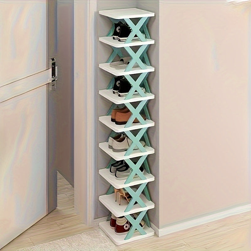 Foldable Plastic Shoe Rack with 2 Tiers - Conveniently Saves Space, Easy to Detach for Entryways, Bedrooms, Living Rooms, Dorms, Hallways, and Home Organization.