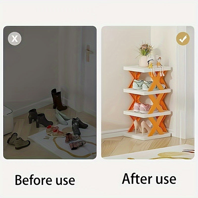 Foldable Plastic Shoe Rack with 2 Tiers - Conveniently Saves Space, Easy to Detach for Entryways, Bedrooms, Living Rooms, Dorms, Hallways, and Home Organization.