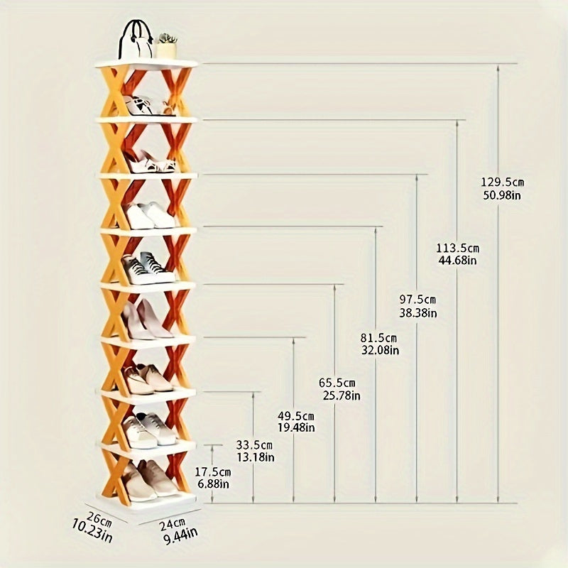 Foldable Plastic Shoe Rack with 2 Tiers - Conveniently Saves Space, Easy to Detach for Entryways, Bedrooms, Living Rooms, Dorms, Hallways, and Home Organization.