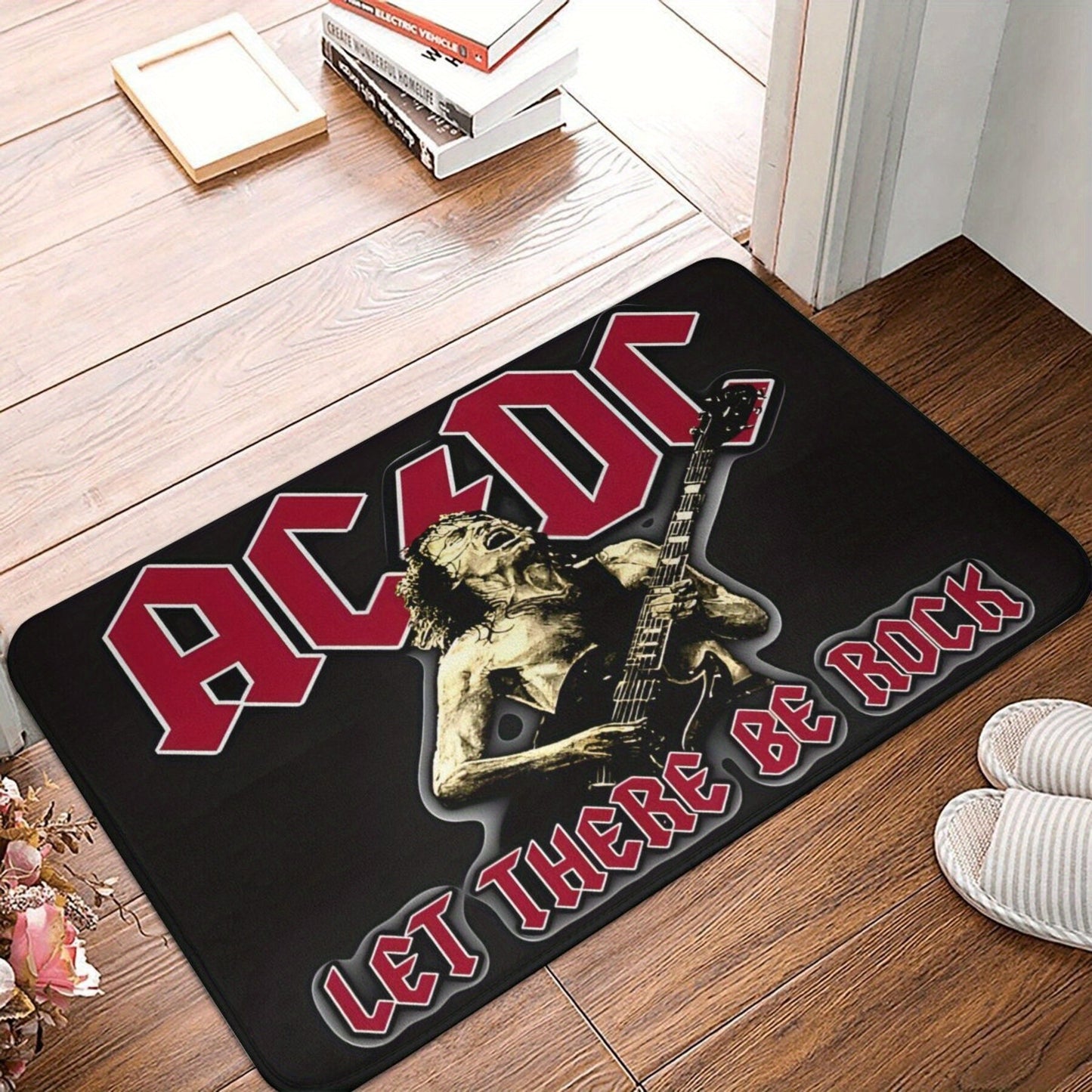 Polyester Doormat with AC/DC Vibes - Easy to Clean, Grip Bottom Welcome Mat for Living Room or Bedroom - Perfect Rock Band Accent Piece