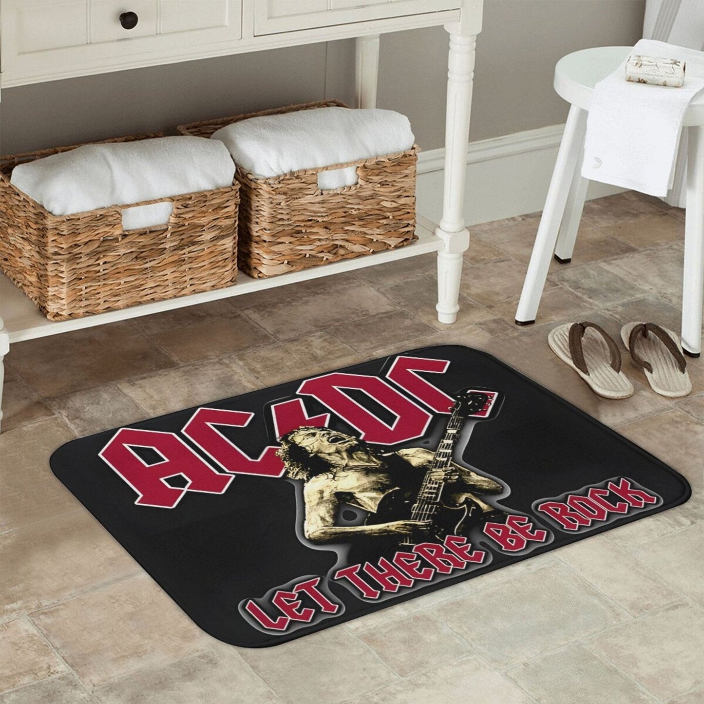 Polyester Doormat with AC/DC Vibes - Easy to Clean, Grip Bottom Welcome Mat for Living Room or Bedroom - Perfect Rock Band Accent Piece