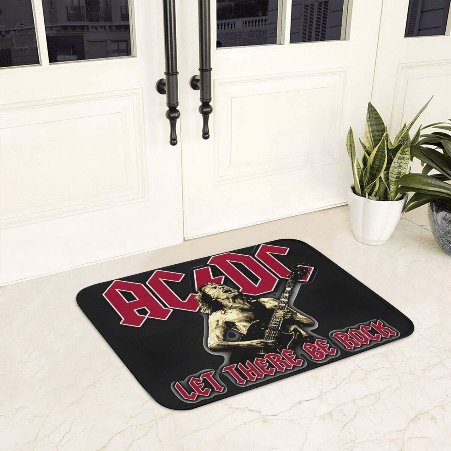 Polyester Doormat with AC/DC Vibes - Easy to Clean, Grip Bottom Welcome Mat for Living Room or Bedroom - Perfect Rock Band Accent Piece