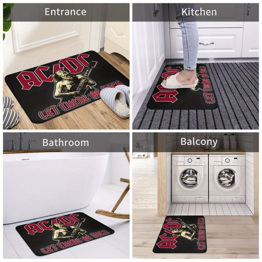 Polyester Doormat with AC/DC Vibes - Easy to Clean, Grip Bottom Welcome Mat for Living Room or Bedroom - Perfect Rock Band Accent Piece