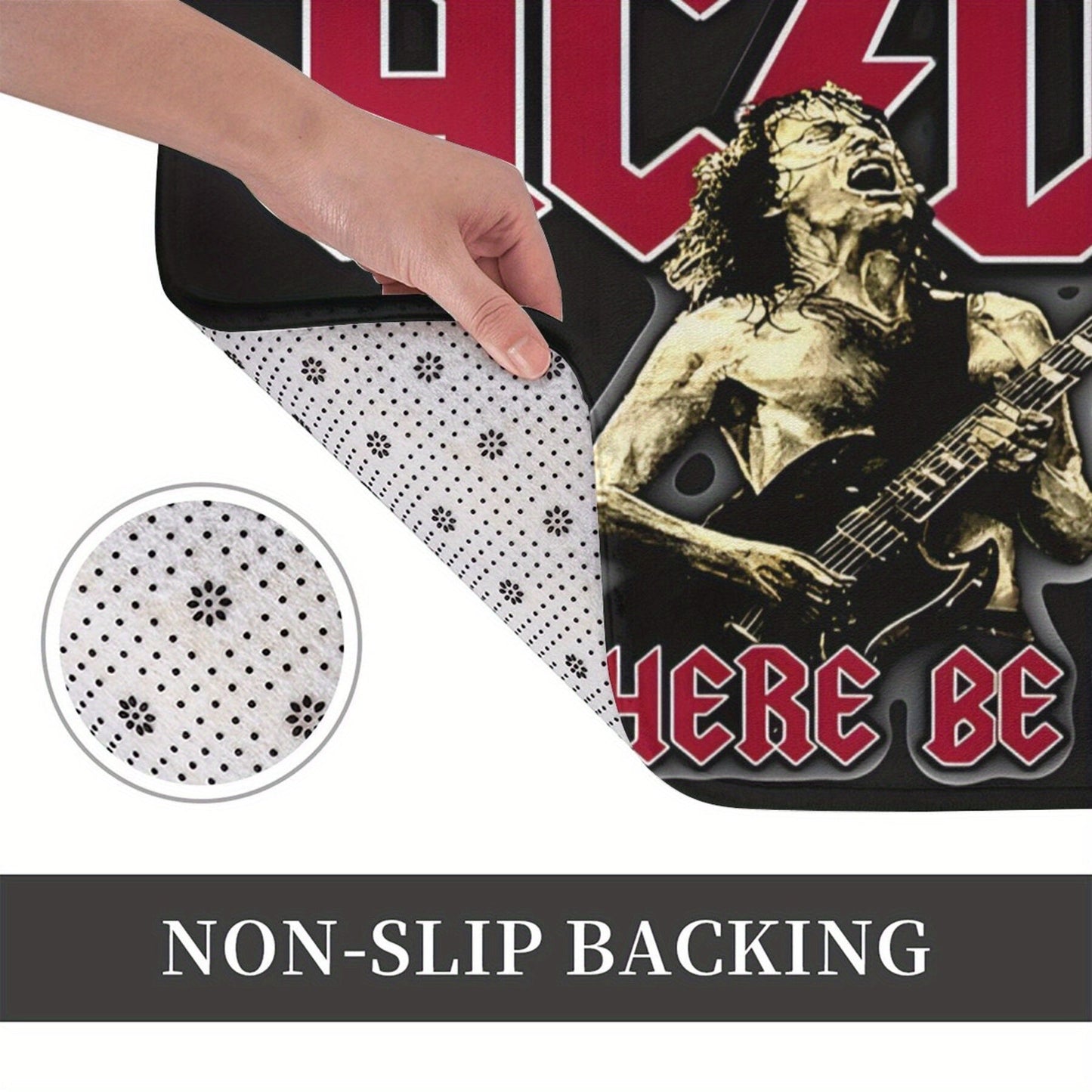 Polyester Doormat with AC/DC Vibes - Easy to Clean, Grip Bottom Welcome Mat for Living Room or Bedroom - Perfect Rock Band Accent Piece