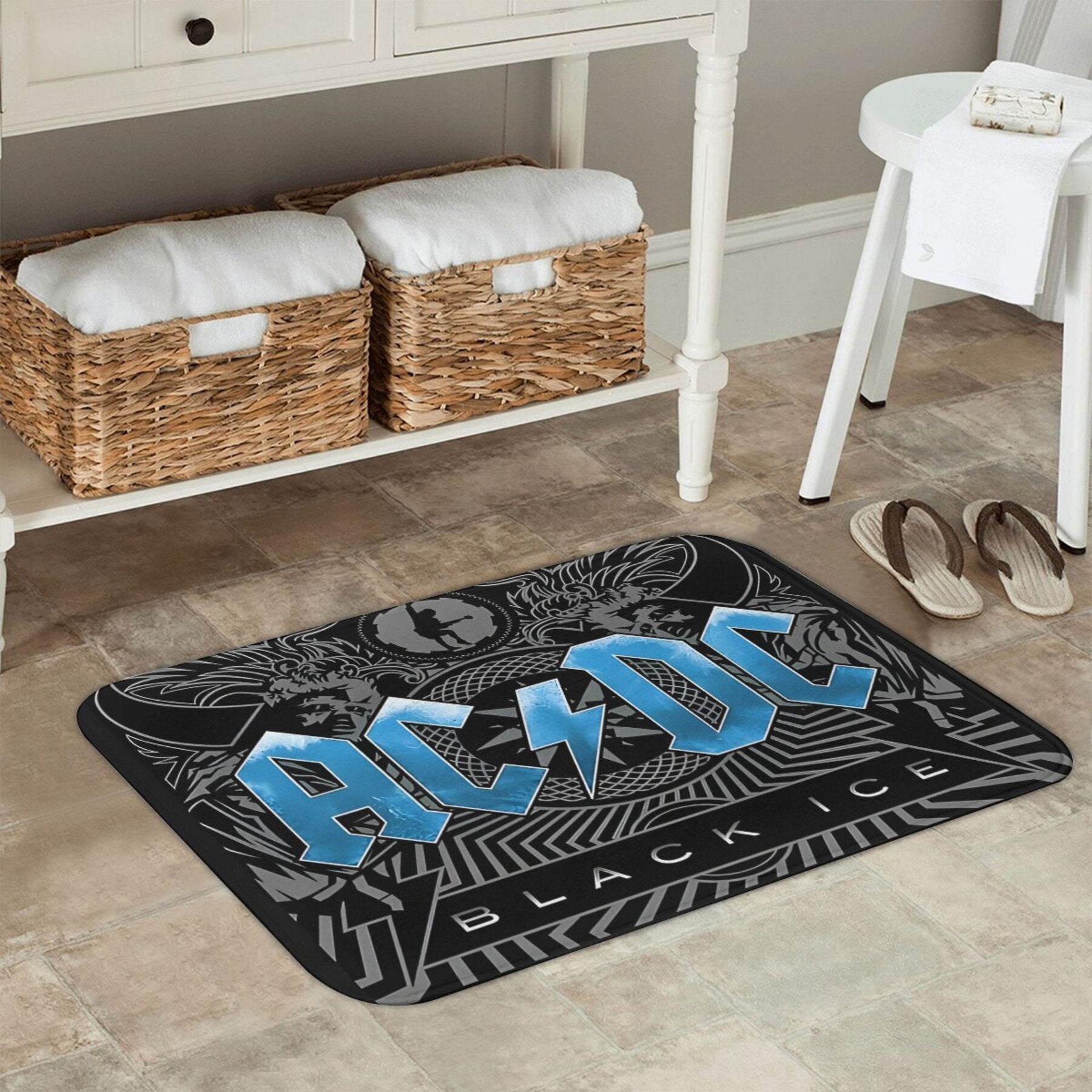 Non-Slip Bath Mat inspired by the Black Ice Australian Rock Band - Machine Washable, made of Polyester, Ideal for Home Decor in Living Room