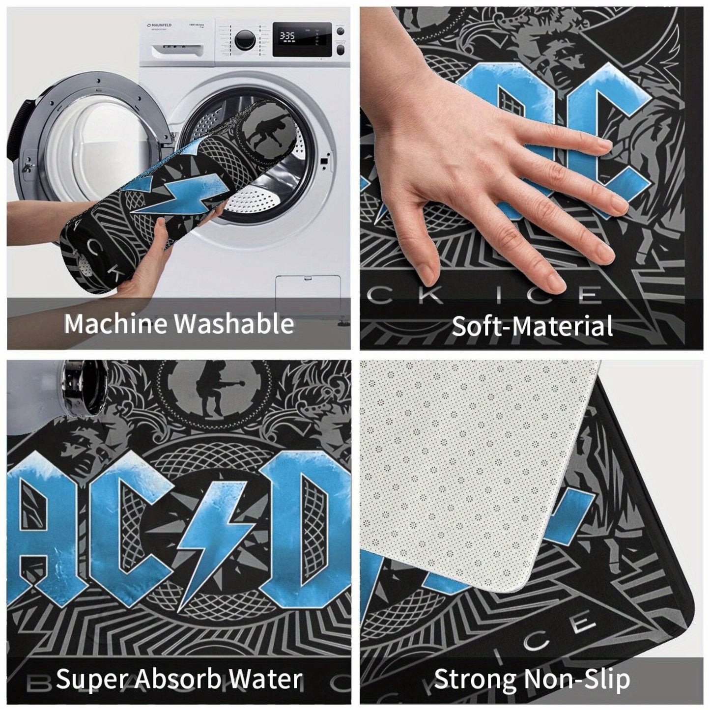 Non-Slip Bath Mat inspired by the Black Ice Australian Rock Band - Machine Washable, made of Polyester, Ideal for Home Decor in Living Room