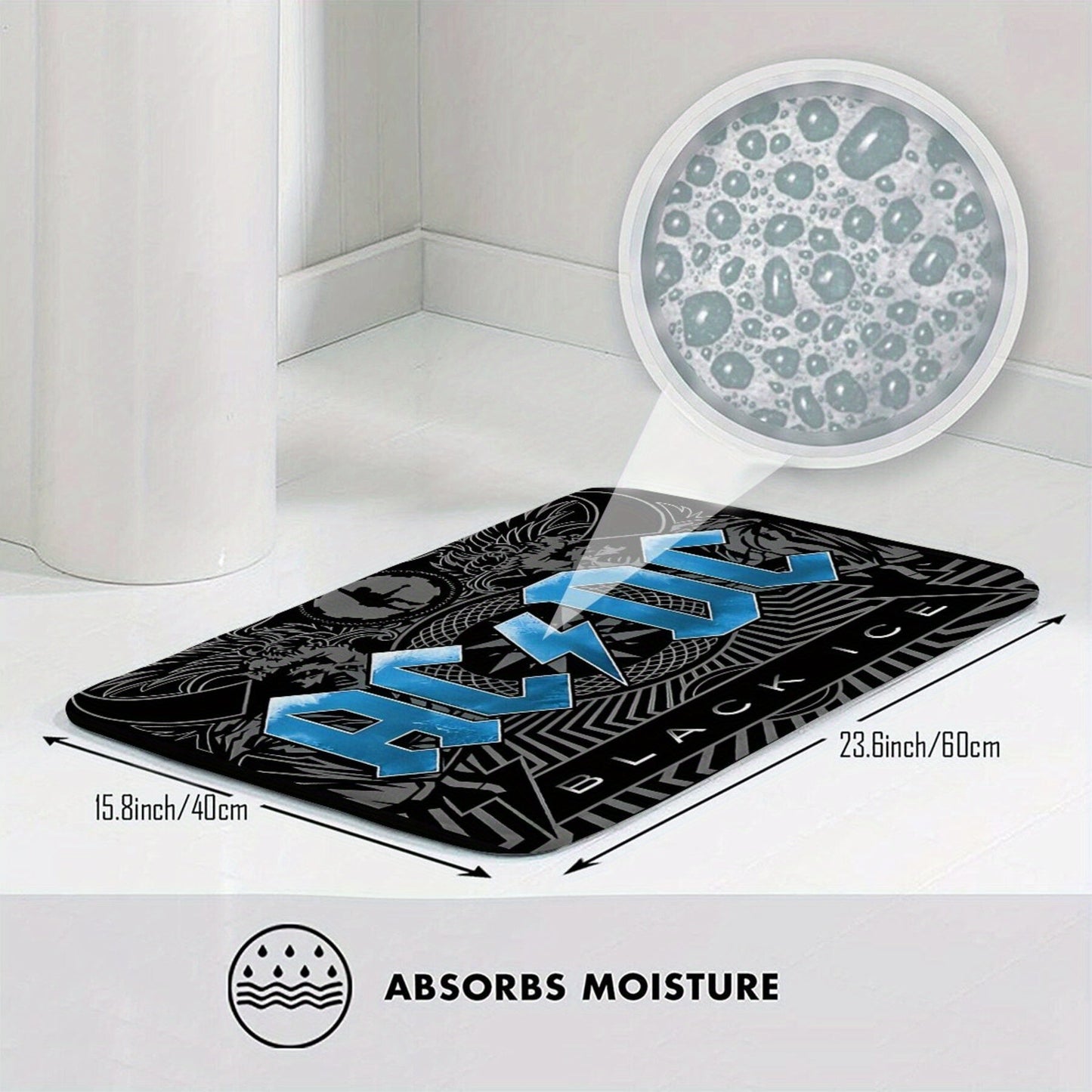 Non-Slip Bath Mat inspired by the Black Ice Australian Rock Band - Machine Washable, made of Polyester, Ideal for Home Decor in Living Room