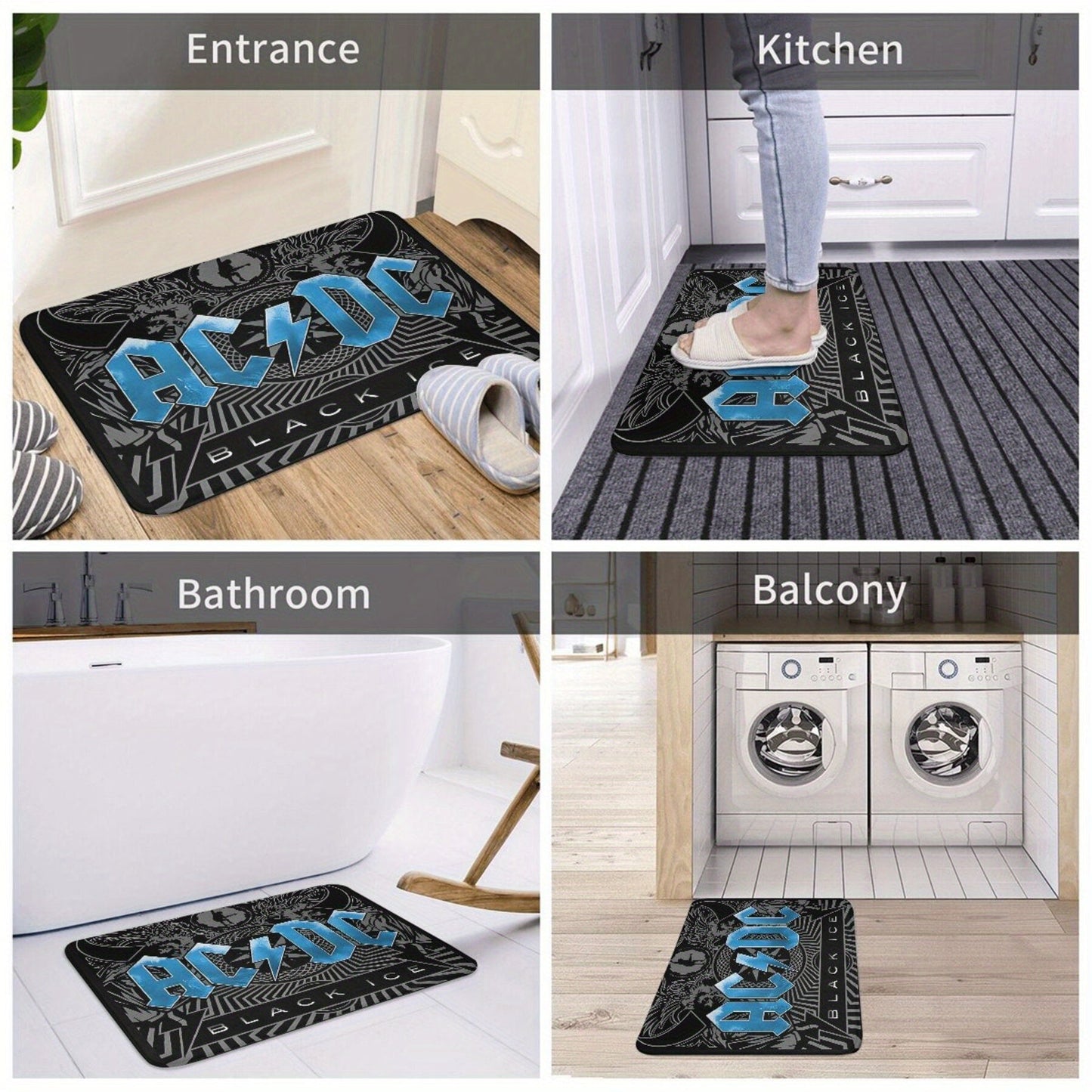 Non-Slip Bath Mat inspired by the Black Ice Australian Rock Band - Machine Washable, made of Polyester, Ideal for Home Decor in Living Room