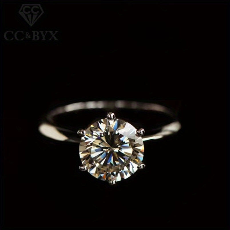 Exquisite Moissanite Solitaire Ring - Stunning 925 Sterling Silver with Elegant Golden Plating, Timeless Ocean & Classic Design, Ideal for Weddings, Celebrations, and Special Occasions