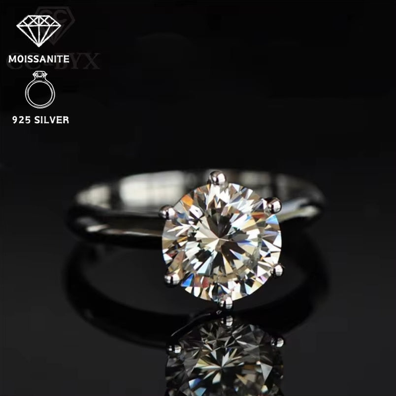 Exquisite Moissanite Solitaire Ring - Stunning 925 Sterling Silver with Elegant Golden Plating, Timeless Ocean & Classic Design, Ideal for Weddings, Celebrations, and Special Occasions