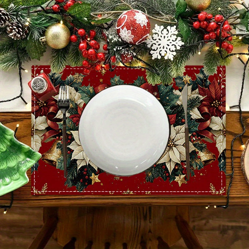 4 pieces buffalo plaid Christmas table set: includes 1 table mat, 1 thermal mat, 1 table cover, and 1 table runner. Perfect for holiday decorating or as a gift.