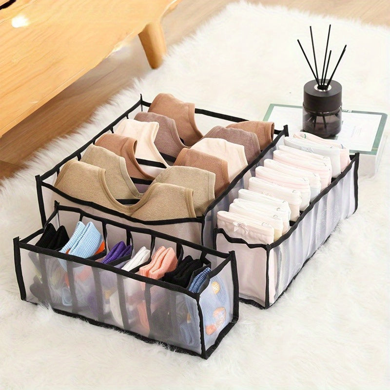 Multi-functional fabric compartment drawer for underwear storage with inner-cosmetic storage, popular among internet celebrities.