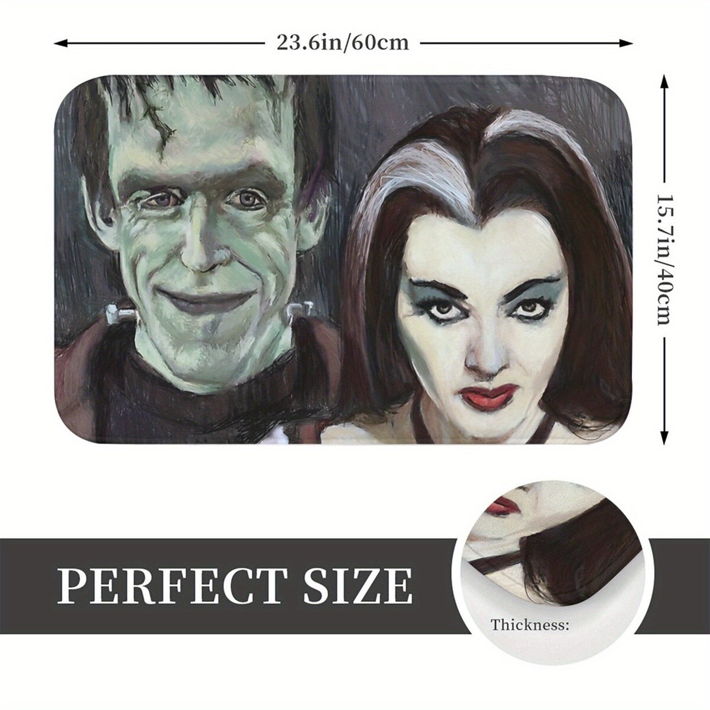 Bathroom Mat Set inspired by Lily and Herman Munster - Soft Flannel Material, Easy to Clean, Perfect for Bathroom and Balcony Decor