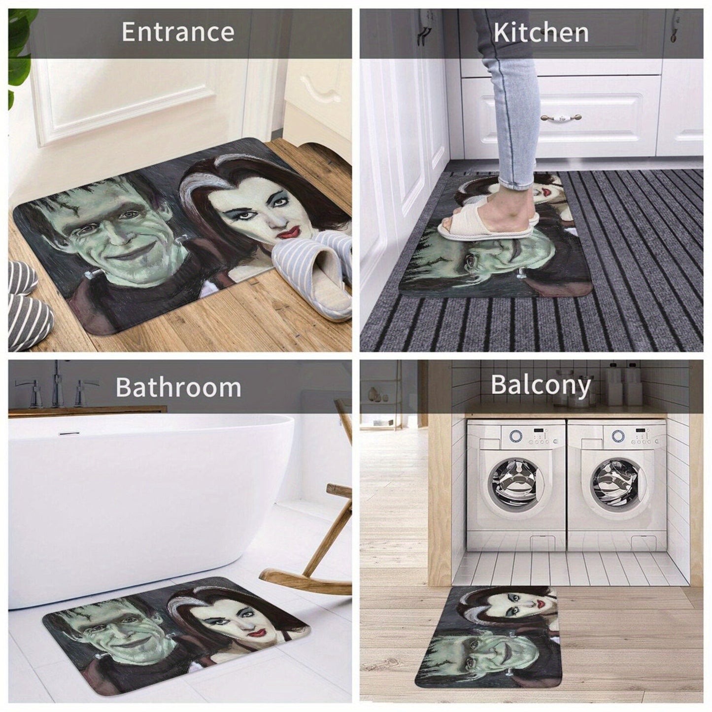 Bathroom Mat Set inspired by Lily and Herman Munster - Soft Flannel Material, Easy to Clean, Perfect for Bathroom and Balcony Decor