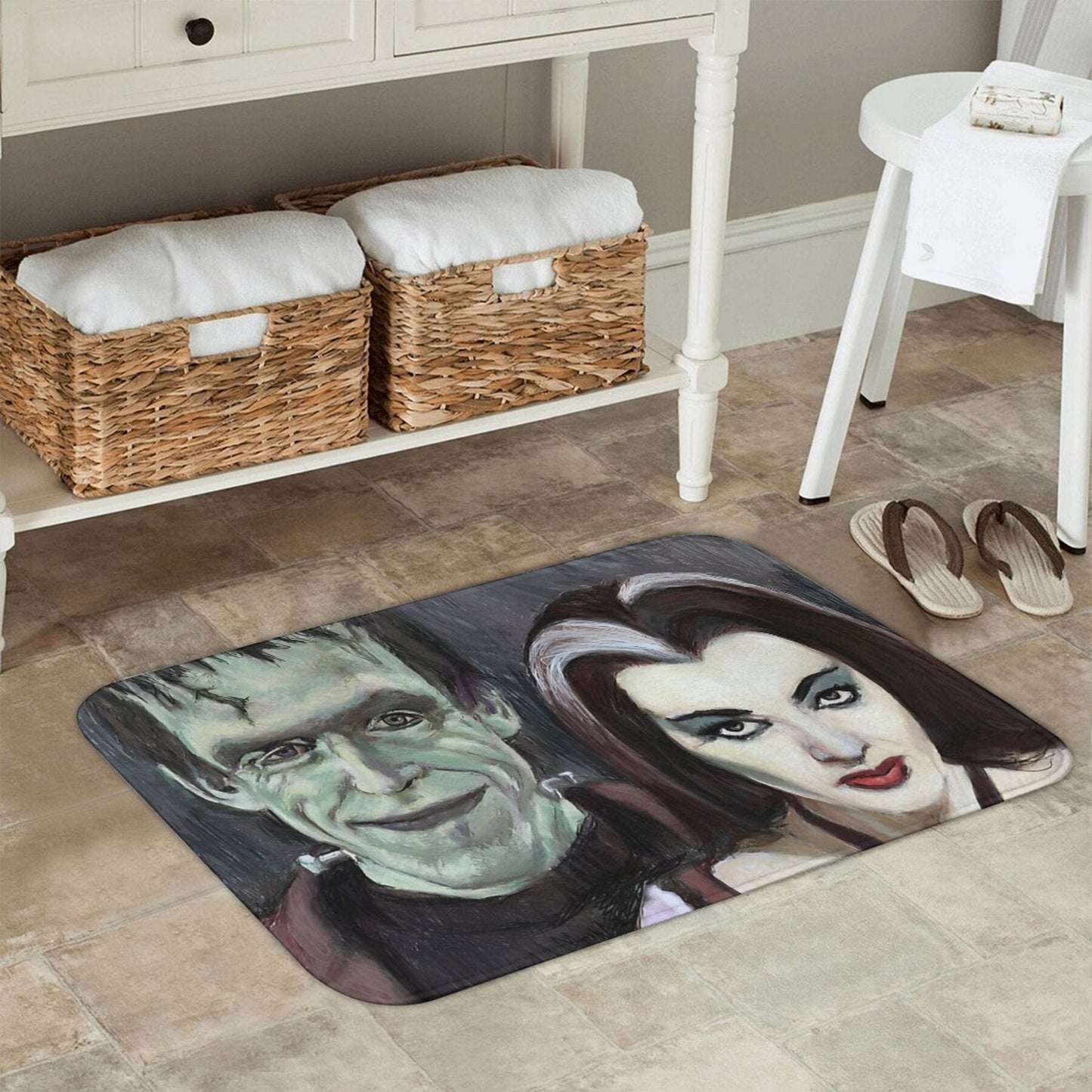 Bathroom Mat Set inspired by Lily and Herman Munster - Soft Flannel Material, Easy to Clean, Perfect for Bathroom and Balcony Decor