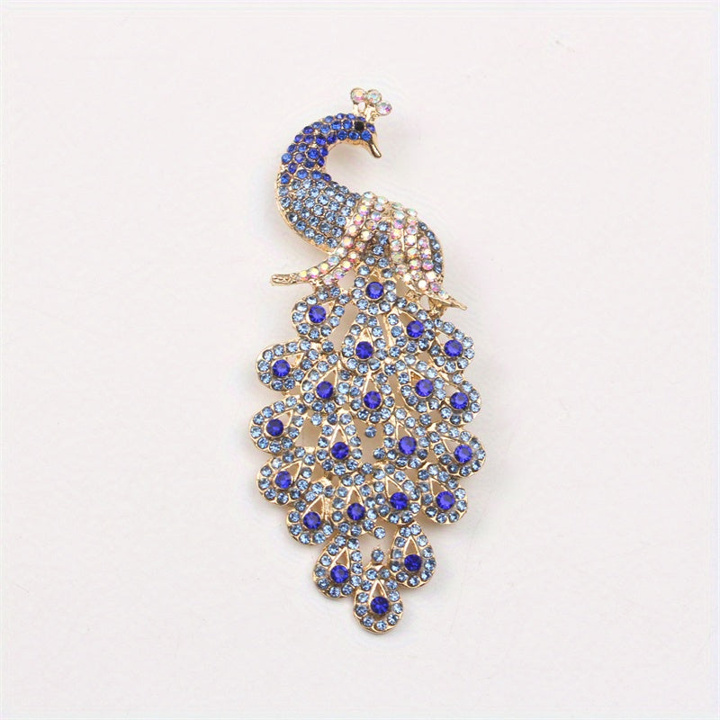 Luxurious Alloy Pin adorned with Sparkling Rhinestones and Elegant Peacock Feather - Perfect for Dresses and Sweaters