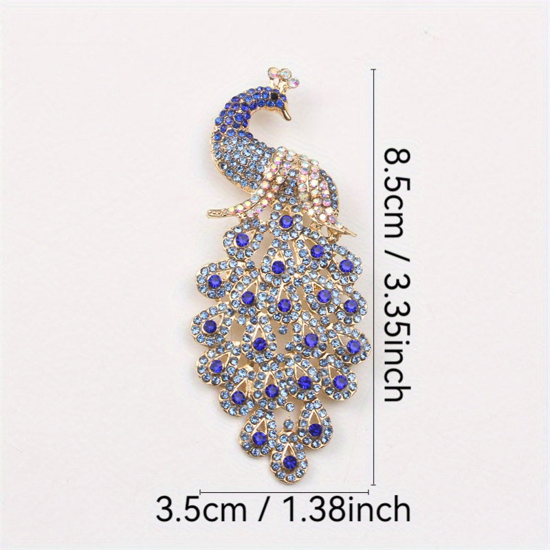 Luxurious Alloy Pin adorned with Sparkling Rhinestones and Elegant Peacock Feather - Perfect for Dresses and Sweaters