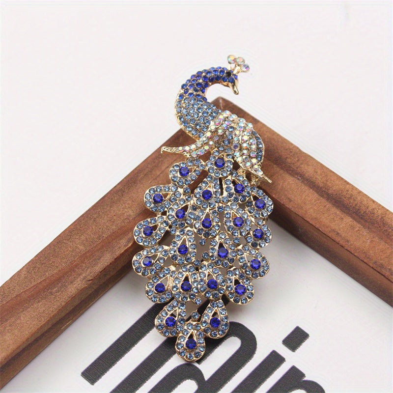 Luxurious Alloy Pin adorned with Sparkling Rhinestones and Elegant Peacock Feather - Perfect for Dresses and Sweaters