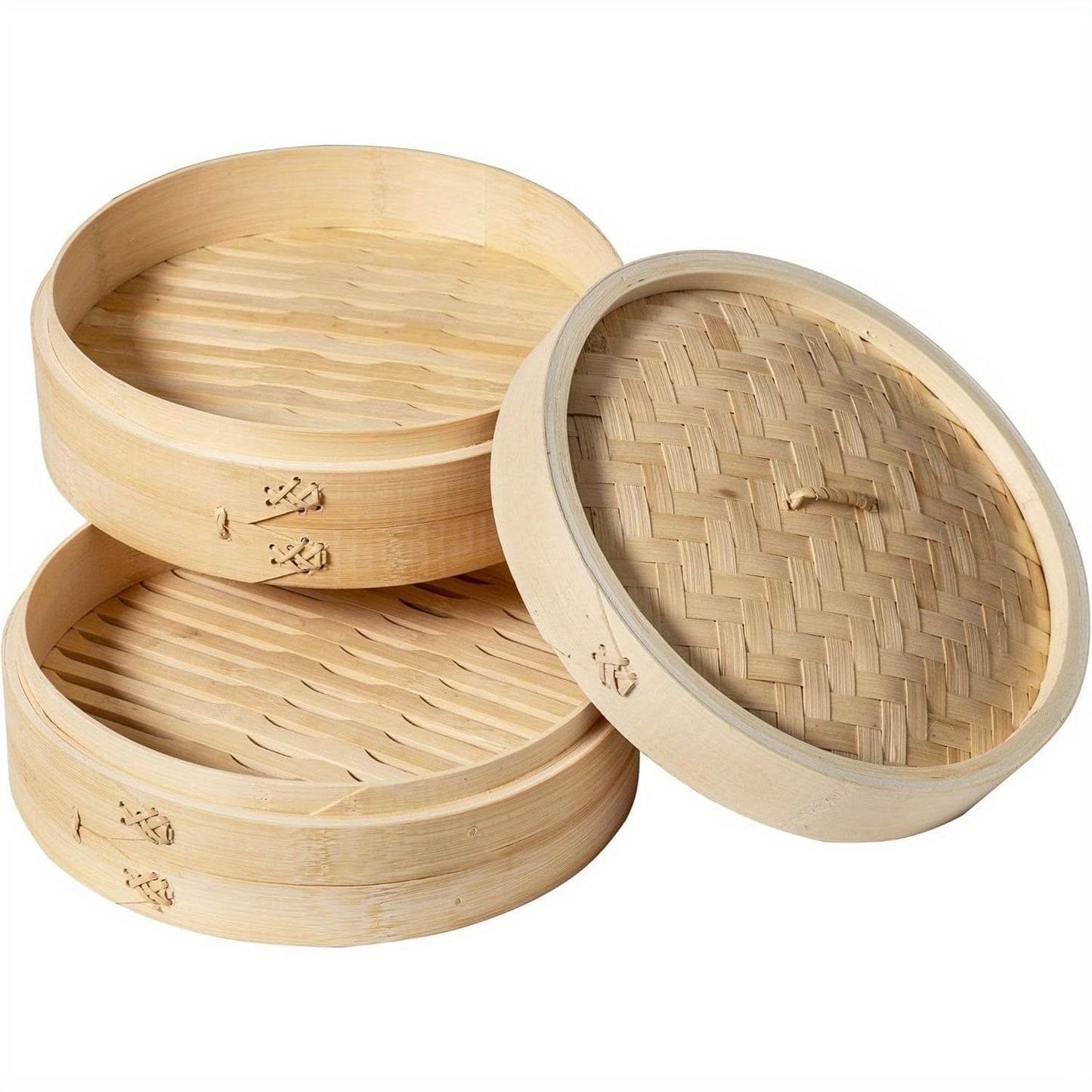 Premium 12-Inch Bamboo Steamer Basket Set - Two Tiers, Ideal for Nutritious Cooking and Meal Preparation