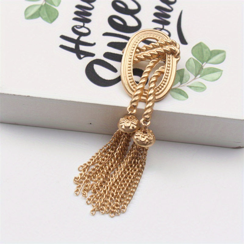 Unique Vintage Alloy Brooch Pin featuring Fringe Design - Quirky Fashion Accessory for Women with Matte Gold Tassel Detail, Perfect Creative Gift