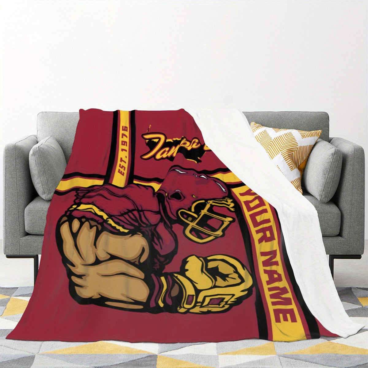 Personalized Tampa Bay Football Team Blanket, Customizable with Your Name, Cozy Knit Polyester Throw, Keeps You Warm Without Electricity, Rectangular Design, Ideal Fan Gift